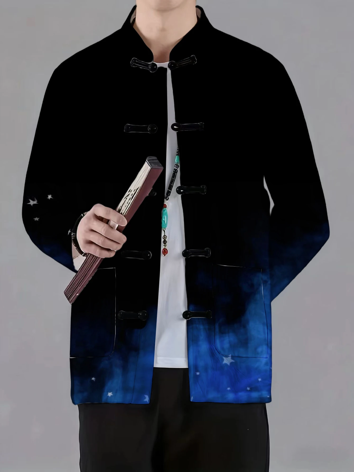 Men Men Mandarin Collar Frog Button Jacket Smoke Starry Nebula Galaxy Art Print Traditional Outerwear - Aliexpress Deal