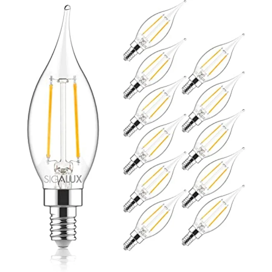 Candelabra LED Light Bulbs Dimmable, E12 40W CA10 Flame Tip Candle, 5000K, 300LM E12 LED for Chandeliers, Ceiling Fan, Pendant,