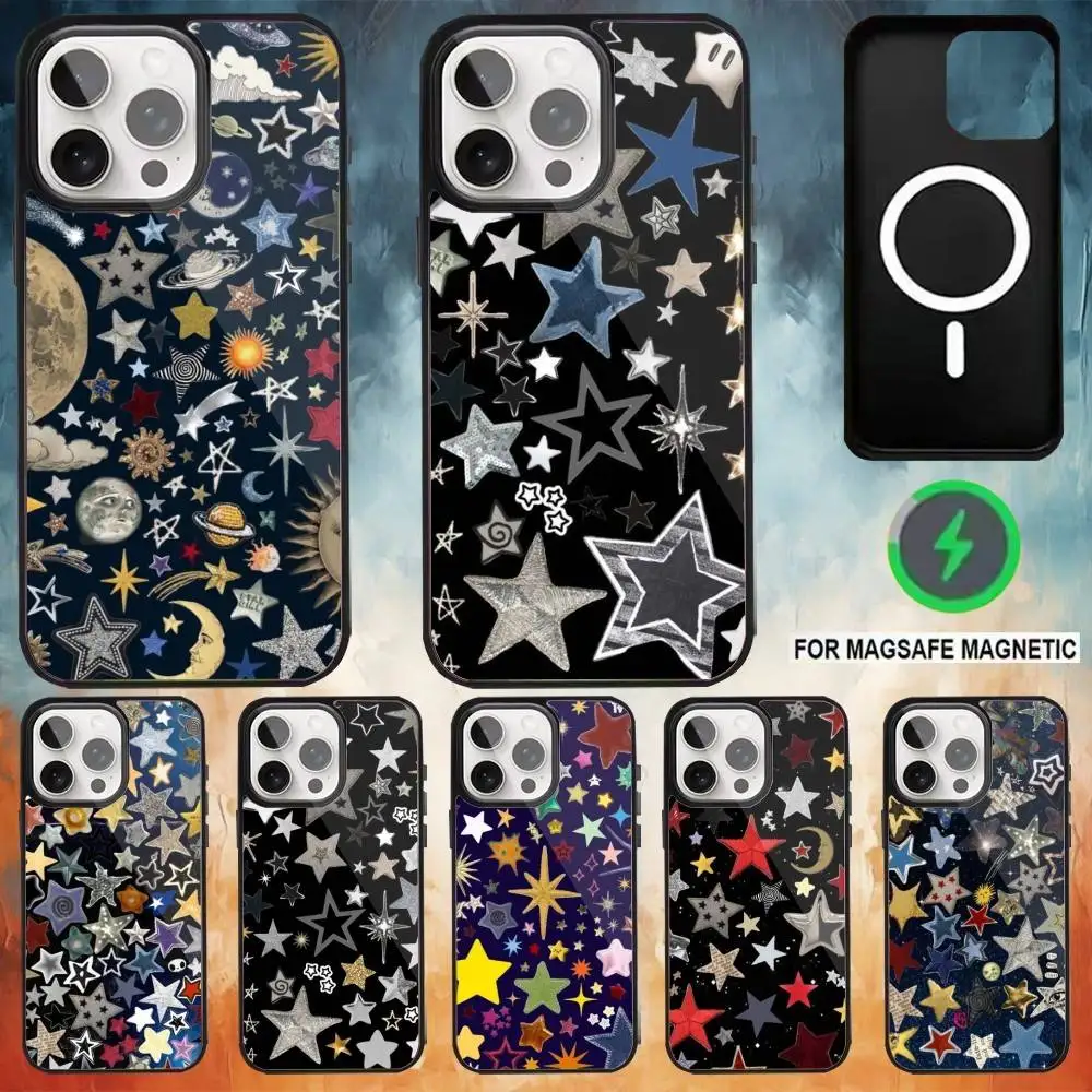 

Colorful Star Phone Case For iPhone17,16,15,14,13,12,11 Plus,Pro Max Magnetic For Magsafe Wireless Charging