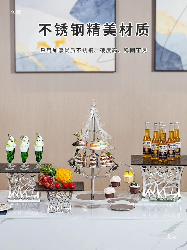 Hotel buffet food banquet display stand European stainless steel cold meal cake ornament tea break dessert table