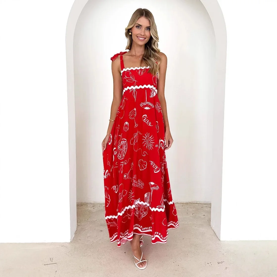 Estate nuova moda fresca piccola floreale donna abito lungo cinturino sexy cinturino femlae top abiti