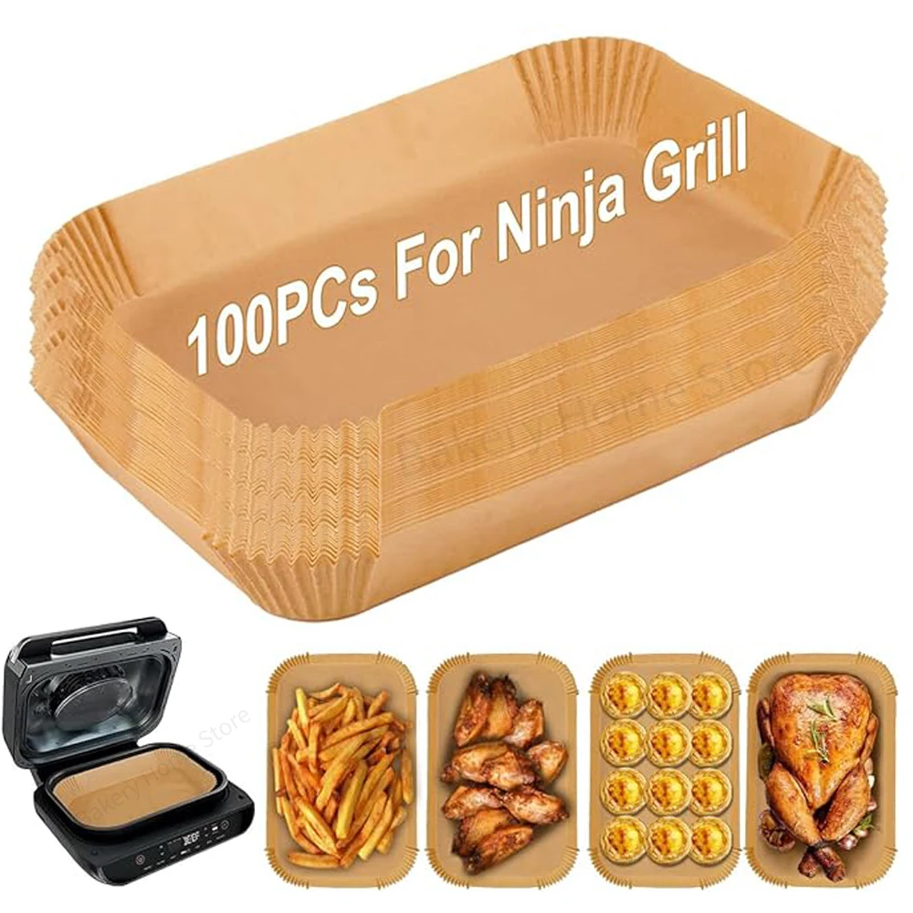 100Pcs Air Fryer Disposable Liners for Ninja Foodi Smart XL 6-in-1 Indoor Grill Rectangle Air Fryer Parchment Paper Baking Tools