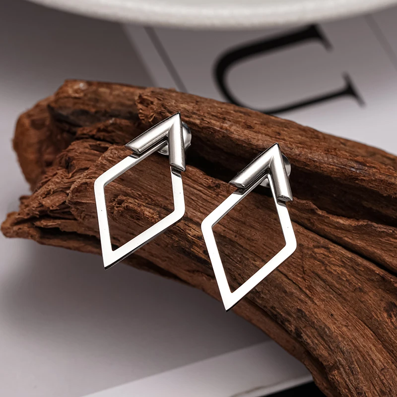 Huitan Trendy Diamond Stud Earrings Female Modern Stylish 304 Stainless Steel Accessories Graceful Elegant Daily Party Jewelry