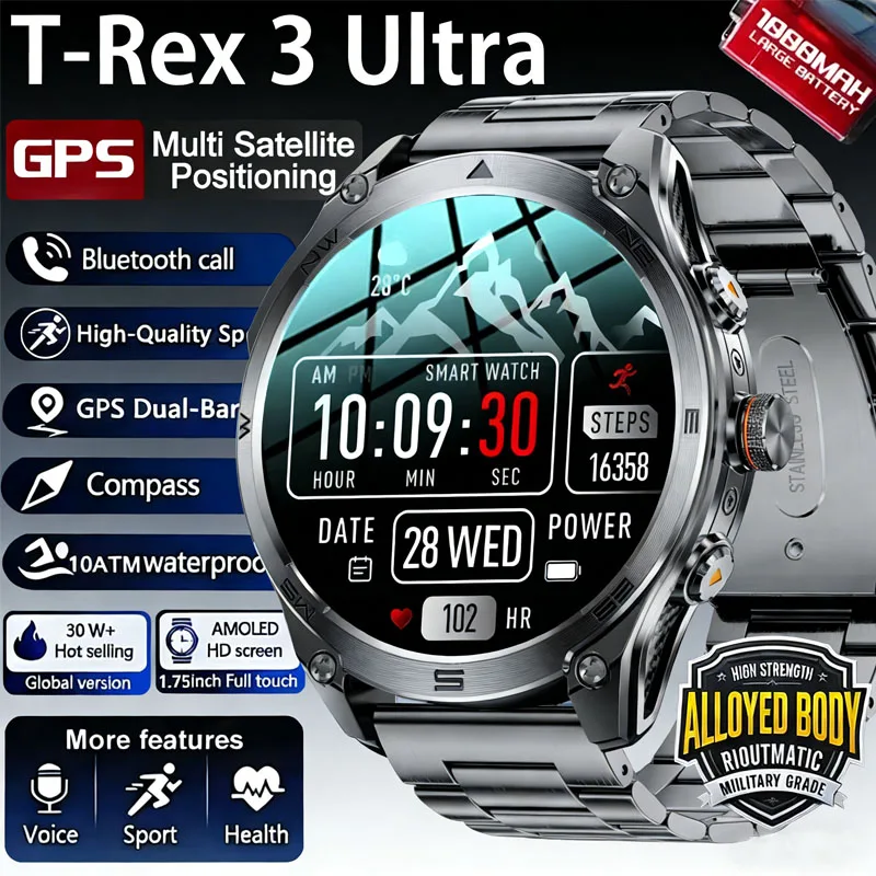 

Новые военные смарт-часы 2026 года, 950 мАч, GPS-трекер, компас, водонепроницаемость 10 АТМ, тактические спортивные часы с фонариком, звонками по Bluetooth, для подарка