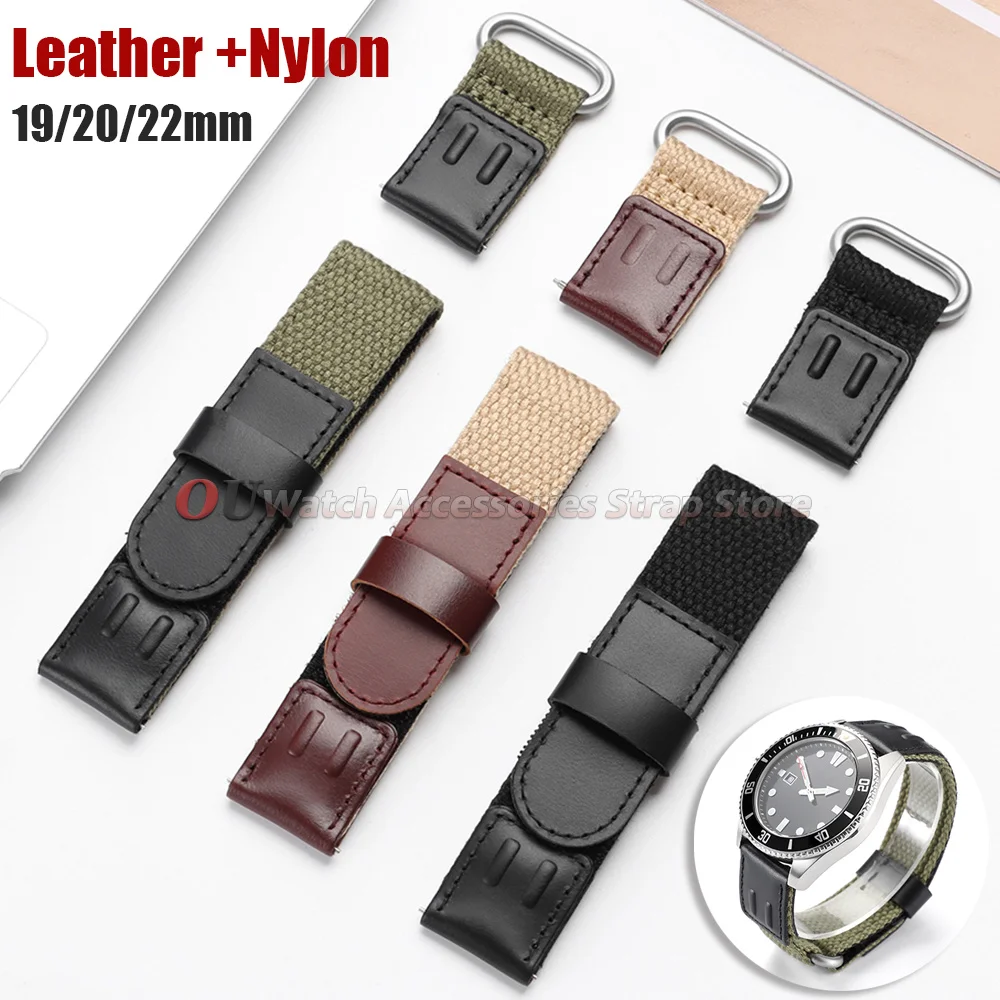 Bracelet de montre en cuir véritable ciré et nylon, 19, 20mm, 22mm, pour OMEGA, à dégagement rapide, style militaire, pour bracelets Seiko