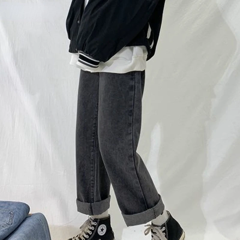 Jeans Women Straight Casual All-match Gray Trendy High Waisted Vintage New Solid Femme Clothing Bottom Denim Pantalones Vaqueros