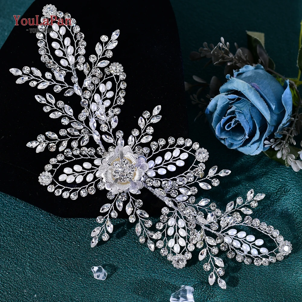 YouLaPan Silver Color Wedding Bridal Wide Headband Hair Accessories Handmade Rhinestone Flower Hair Band Women Headdress HP893
