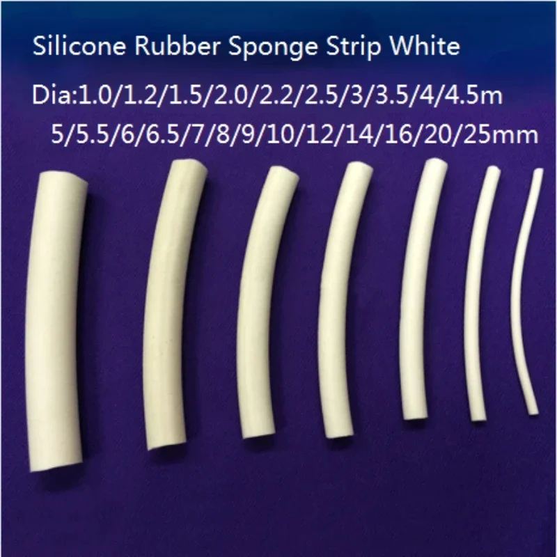 1/2/5/10M Silicone Rubber Sponge Strip Round White Foamed Backer Rod Seal Strips VMQ Foaming Cord