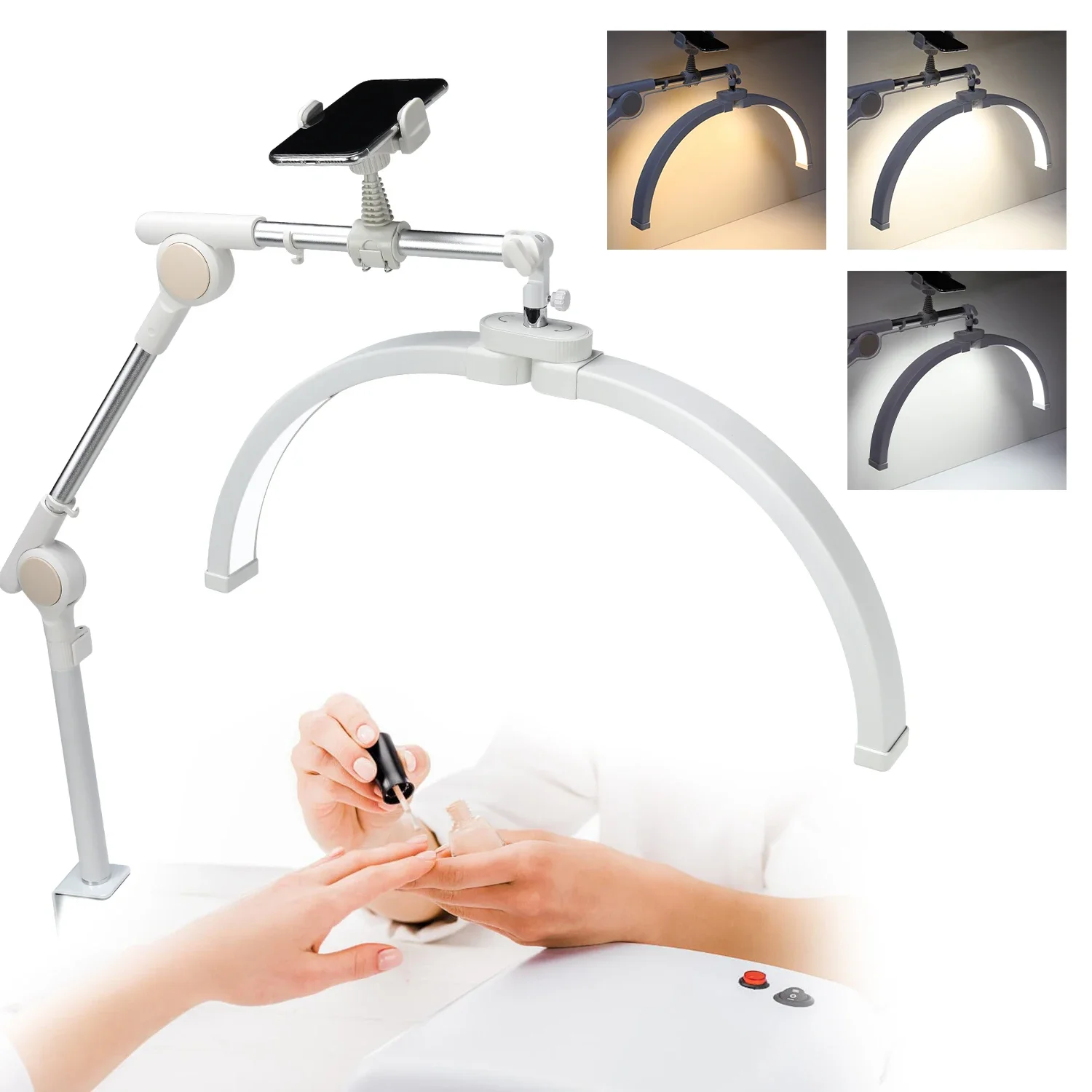 DianaBeauty Half Moon Light Rotating Cantilever U Shaped Fill Light for Nail Desk Foldable Table Lamp for Nail Art Manicure Use