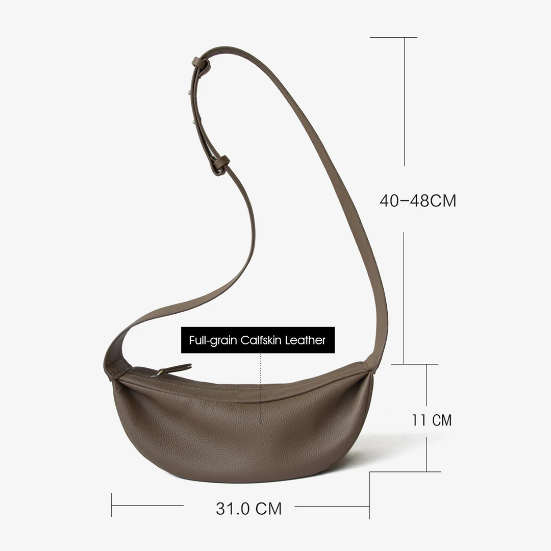 Bolsa de peito Hobo de couro genuíno para mulheres e homens, estilingue de couro natural, bolsa de grãos completos, minimalista com alça larga