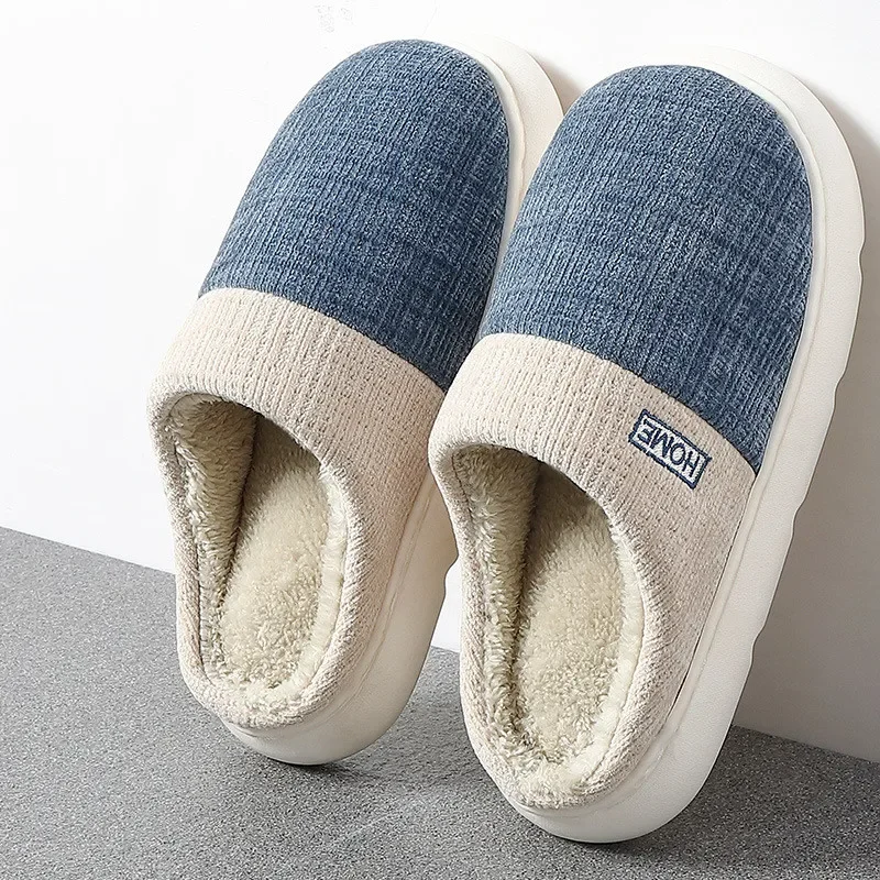 Big Size 48 49 Casual Men Slippers Winter Warm Home Cotton Shoes Women Indoor Bedroom Soft Thick Sole Couples Non-Slip Slides