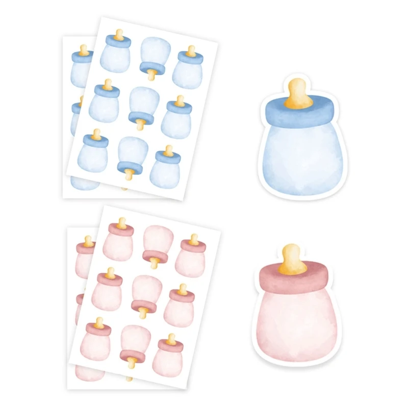 Gender Reveal Party Poster Games 36 Blue and Pink Feeding Bottle Voting Stickers