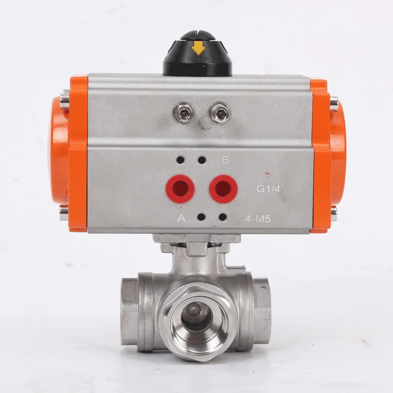 

1-1/2" Three piece High Platform Pneumatic 3 Way Ball Valve 304 Stainless steel Q611F-16P Double Acting Cylinder