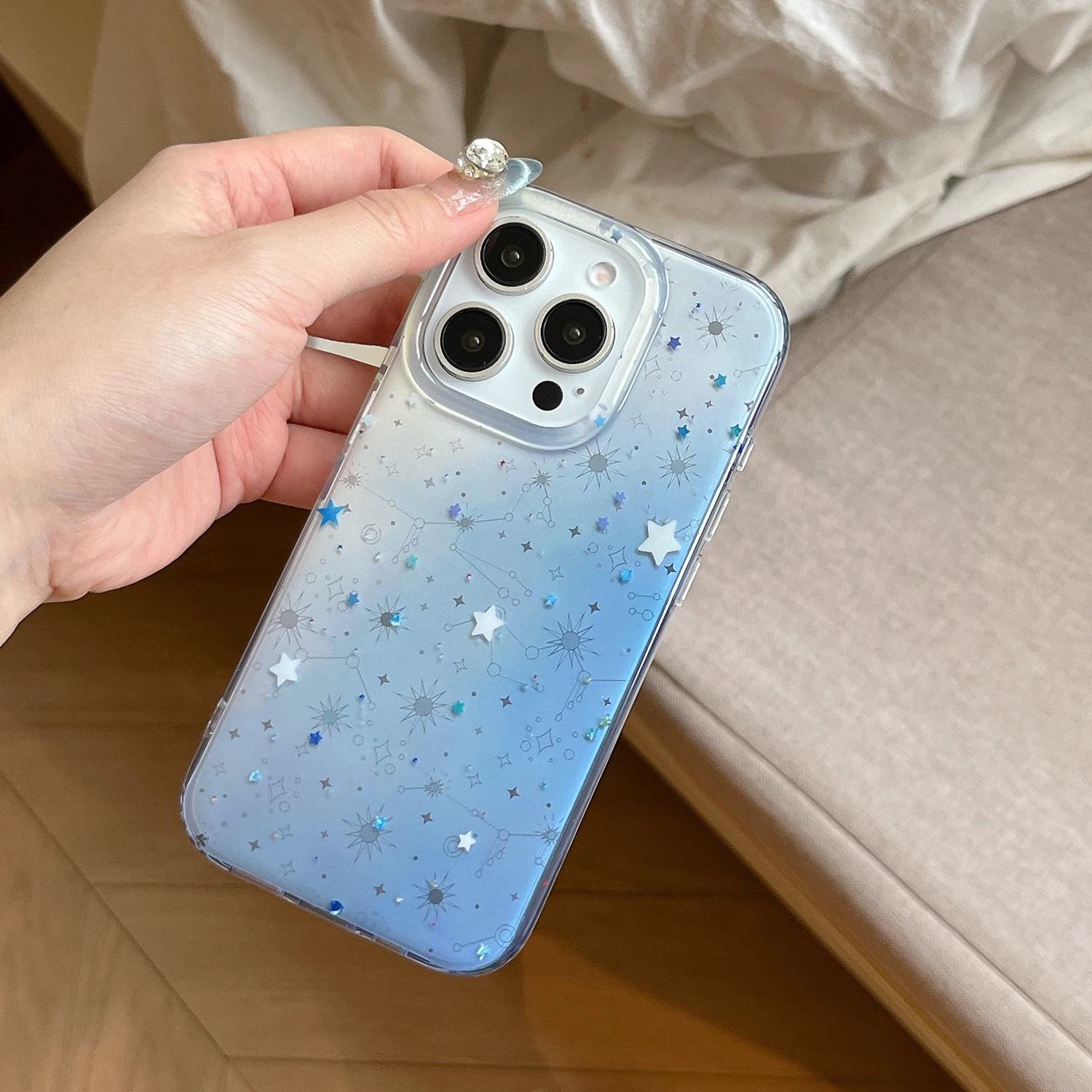 

Dreamy rendering blue line star phone case suitable for iPhone 13 14 15 16 Pro Max phone case