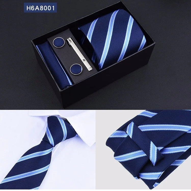 men necktie set 8cm pocket square sleeve button clip hanky neckwear and handkerchief cuff link boxed gift