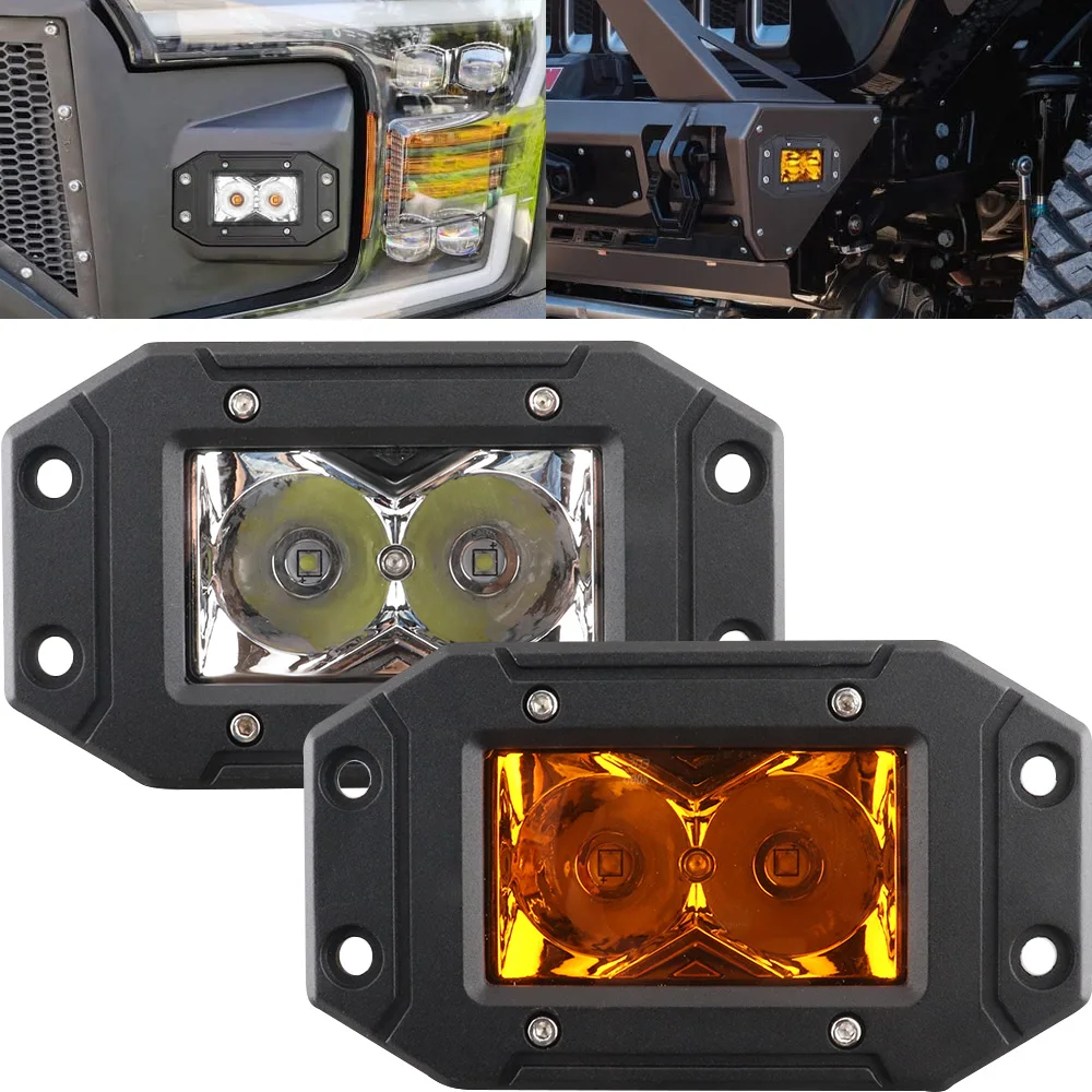 

LED Flush Pods Work Light Off-road Flush Mount Led Fog Lights For Car Motorcycle ATV UTV SUV Tractor 4x4 Truck Yellow Spot Beam