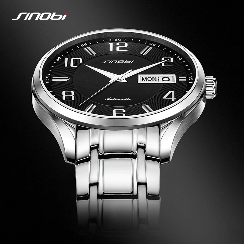 SINOBI Automatic Mechanical Watch for Men Luxury Skeleton Men's Wristwatches Stainless Steel Waterproof Original Man Gifts Watch