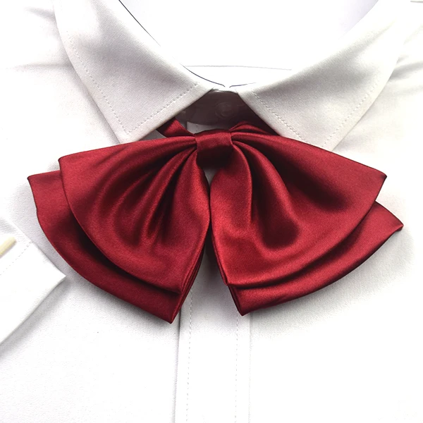 2Pcs Women's Solid Color Glossy Bow Student Group Chorus Performance Bow Tie Burgundy Saffron Big Red Necklace