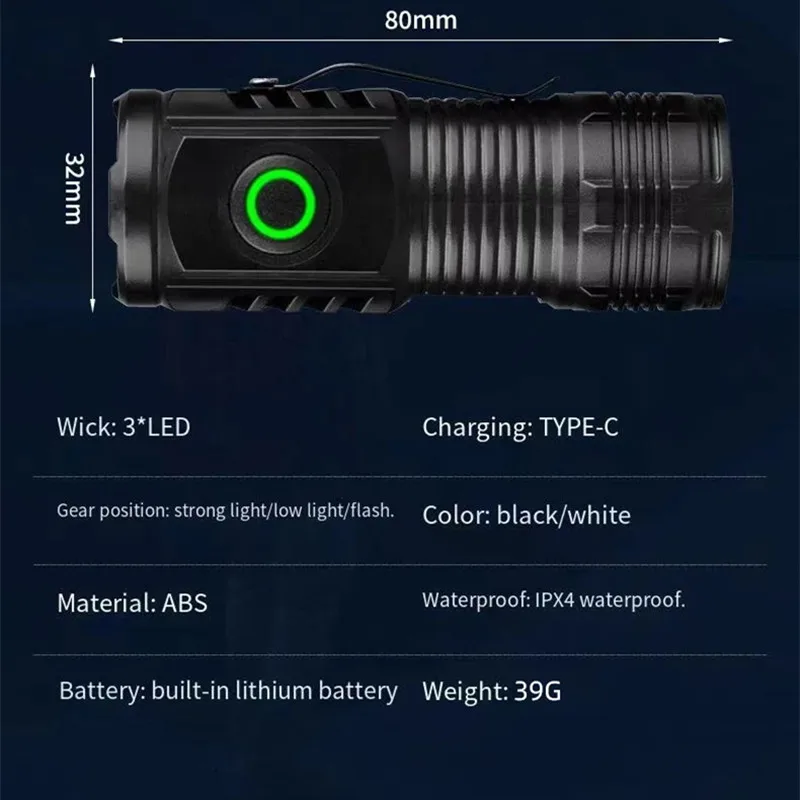 Three-Eyed Monster Mini Flash Super Power Flashlight Rechargeable Portable Outdoor Lighting Long-Range Powerful Flash Lights