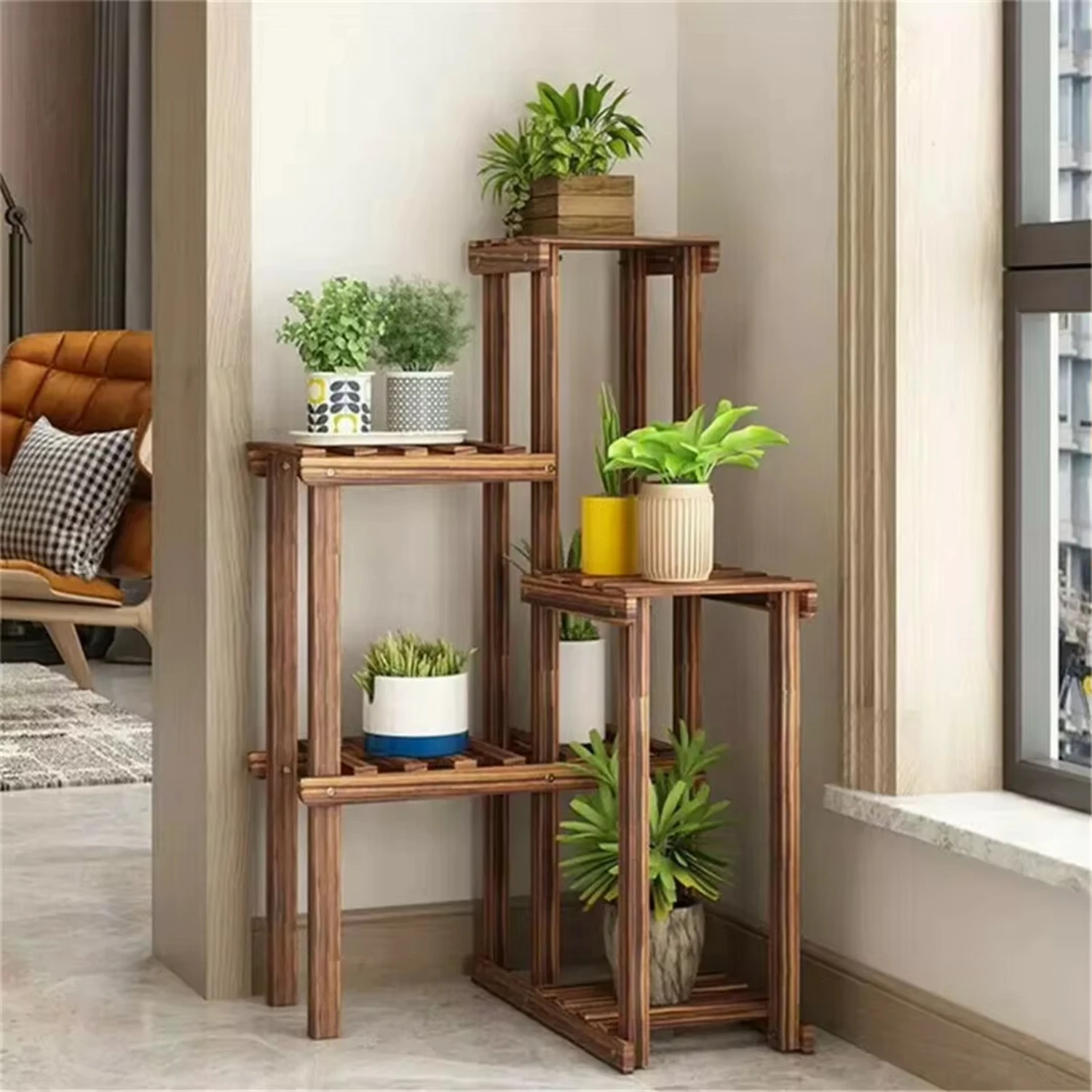 

Plant Corner Stand 6 Tier Wood Shelf Indoor Outdoor Garden Patio Displaying Shelves Rack Flowers Succulents Planter Pots