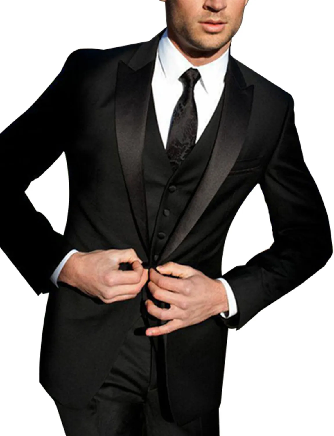 Men's Slim Fit 3 Pieces Business Formal Suit One Button Jacket  Trousers  Vest