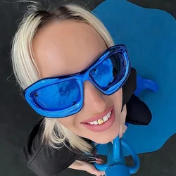 New Fashion Blue Mirror Y2k Sunglasses For Women Vintage Oversized Cat Eye Sun Glasses Men Hip Hop Punk Eyewear Female  Shades