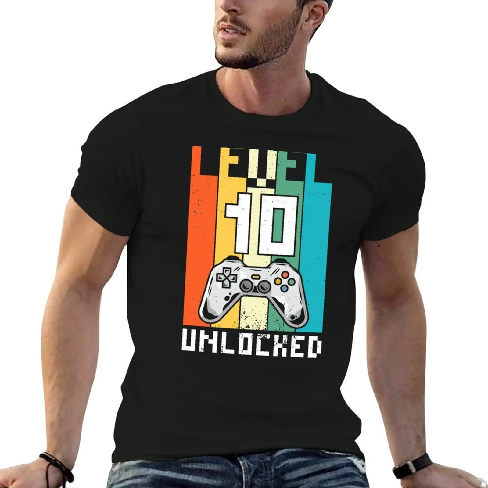 Level 10 Unlocked Funny 10th Birthday Gift for Video Gamers T-Shirt anime Short sleeve tee mens big and tall t shirts