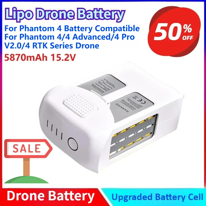 

New 5870mAh 15.2V for Phantom 4 Battery Compatible for Phantom 4/4 Advanced/4 Pro V2.0/4 RTK Series Drone