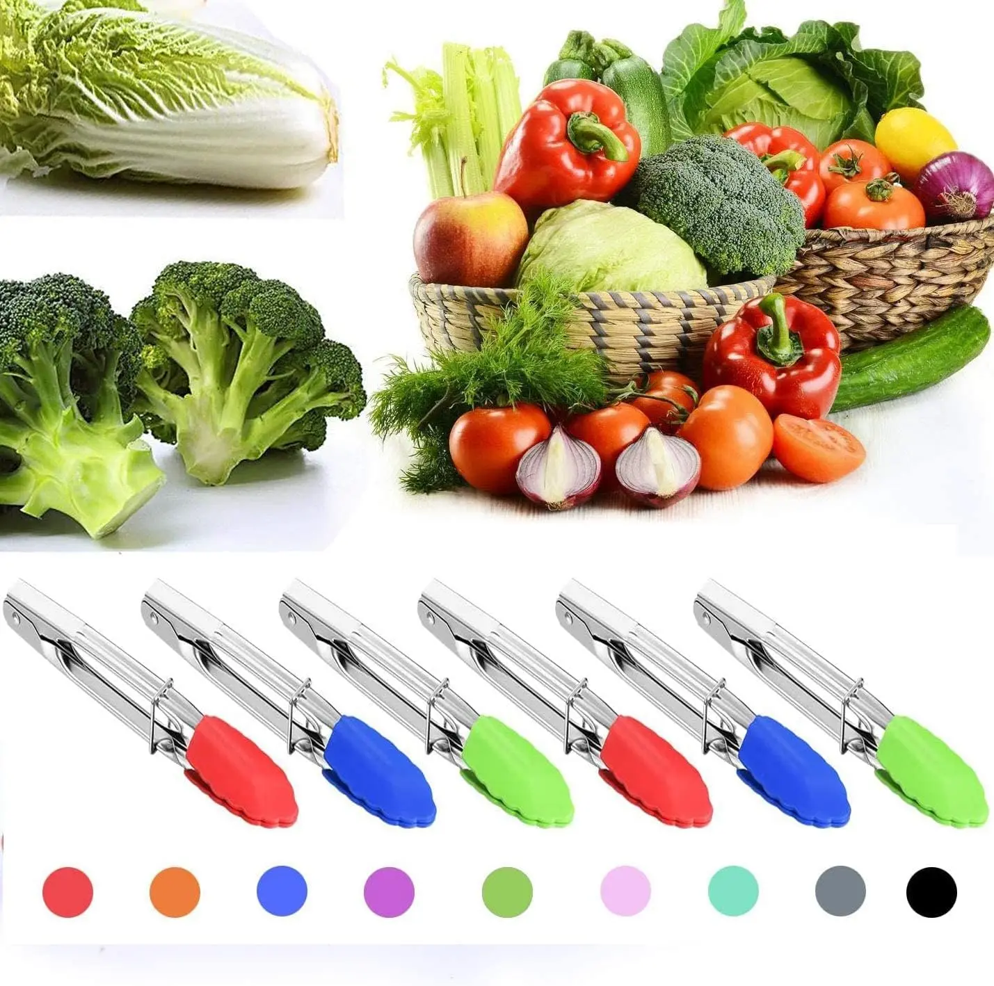 New BBQ Grilling Tong Stainless Steel Salad Bread Serving Tong Non-Stick Kitchen Barbecue Grilling Cooking Tongs with Joint Lock