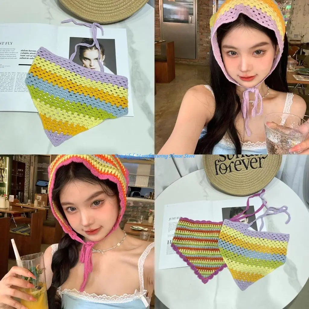 

E56A Hair Bandana Scarf Crochet Bright Color Head Kerchief Hair Accessories for Women