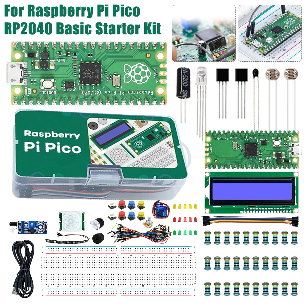 For Raspberry Pi Pico RP2040 Python Programming Beginner Kit LCD1602 Display Module Learning Suite Breadboard Electronic DIY Kit