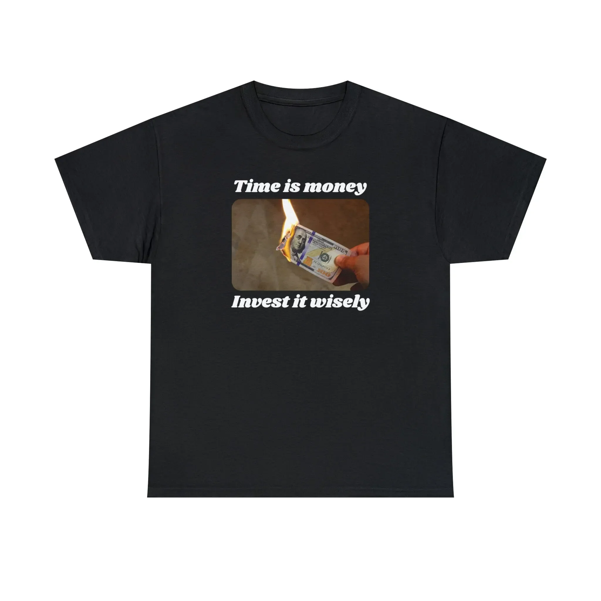 Time Is Money Invest It Wisely Burning Cash Finance Investor Clock Ticking Cotton T Shirt