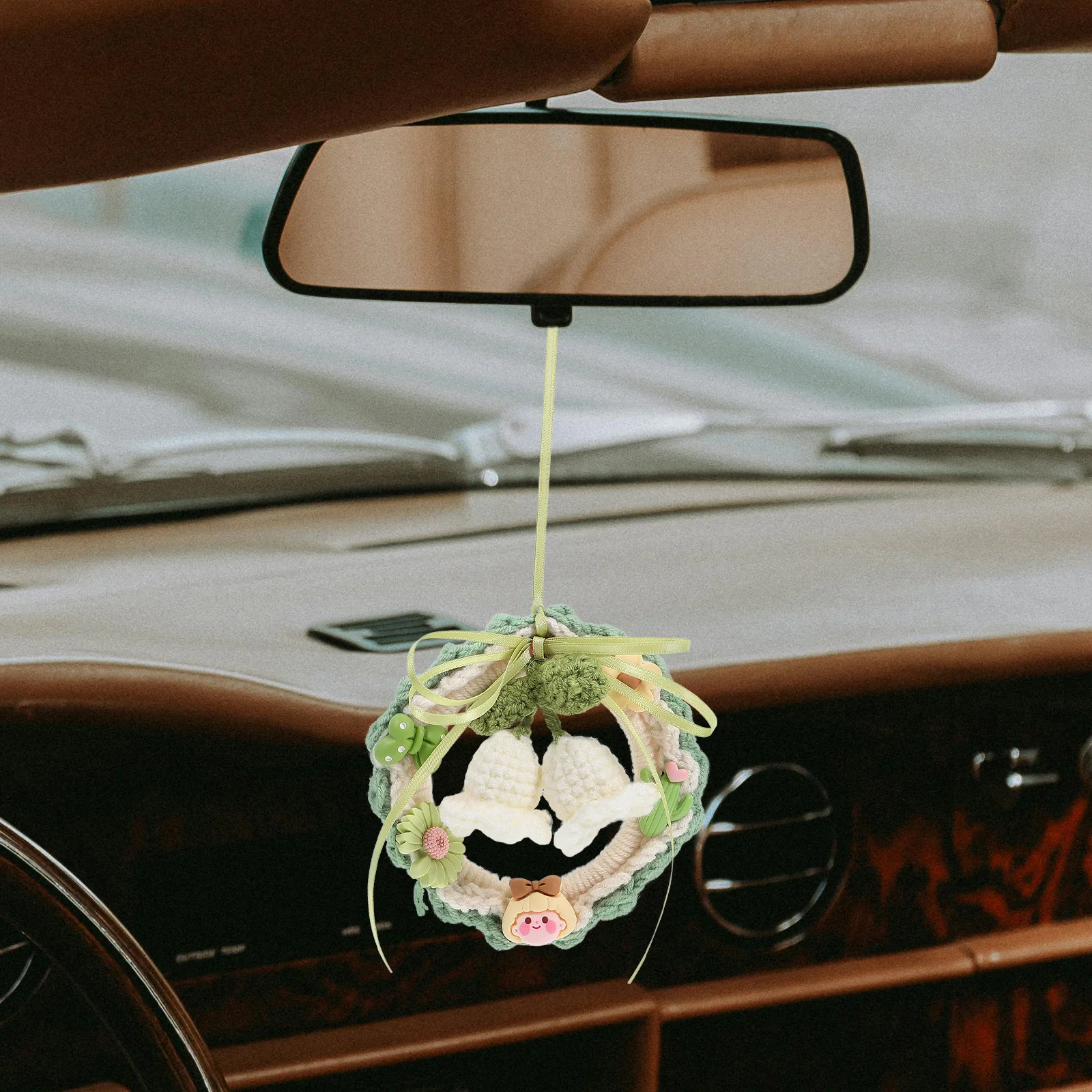 

Lily of The Valley Crochet Flower Car Mirror Hanging Decoration Rearview Mirror Accessories Cute Car Accessories Women