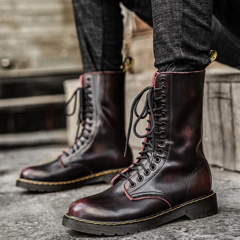 2023 Autumn Winter Men\'s Mid-calf Boots New Outdoors Fashion Casual Comfortable Shoes Lace-up Wear Resistant Tide Male Boots