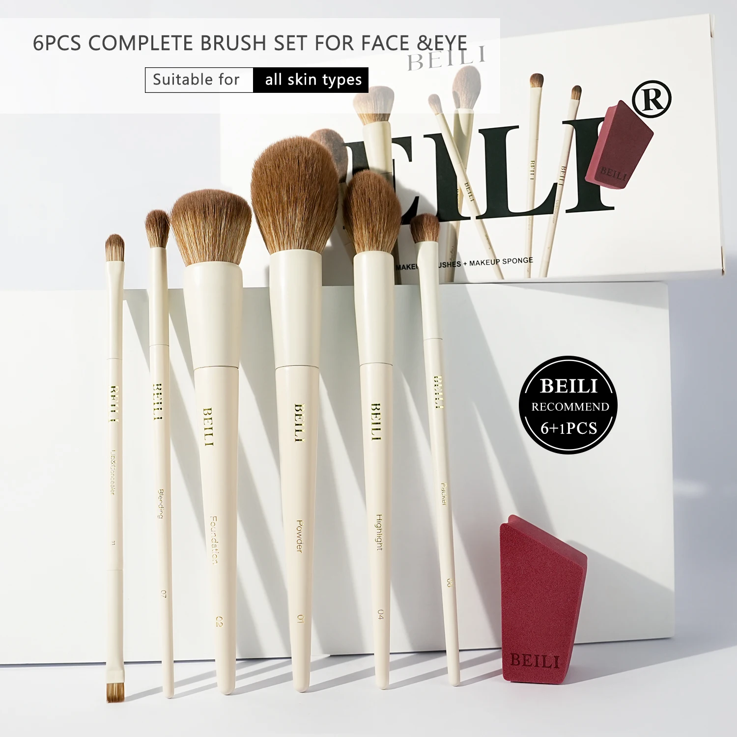 BEILI 6PCS Makeup Brush Set - Foundation Concealer Eyeshadow Powder Brushes for Perfect Makeup Application