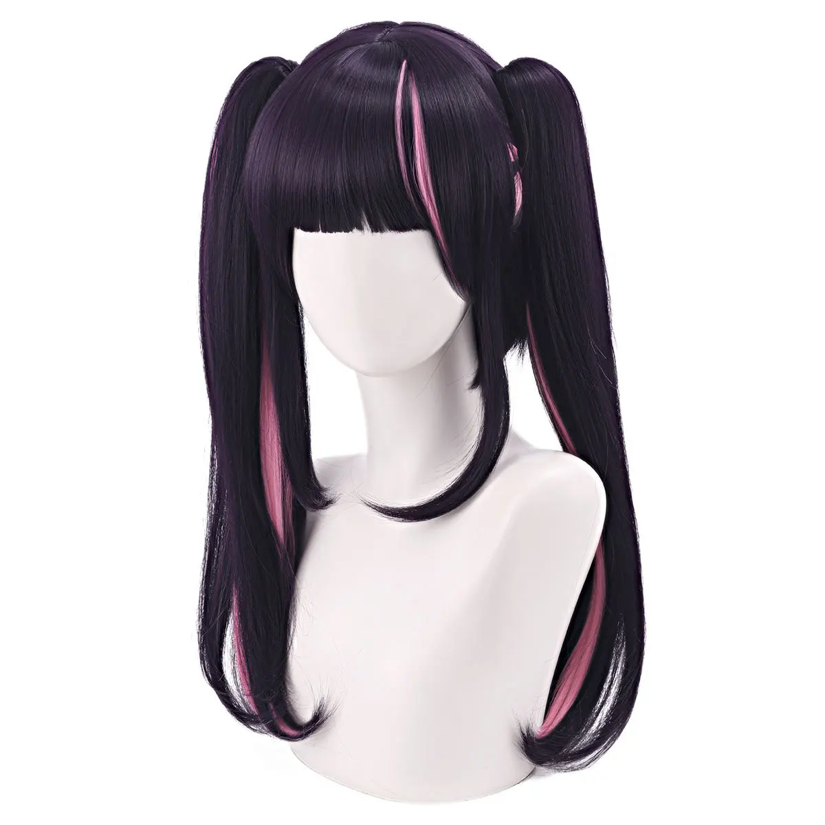 Komazawa Noi Cosplay Wig Chrono Kaguya-hime Black Purple Pink Highlight Long Pigtails Wig with Bangs Halloween Synthetic Hair - view 3