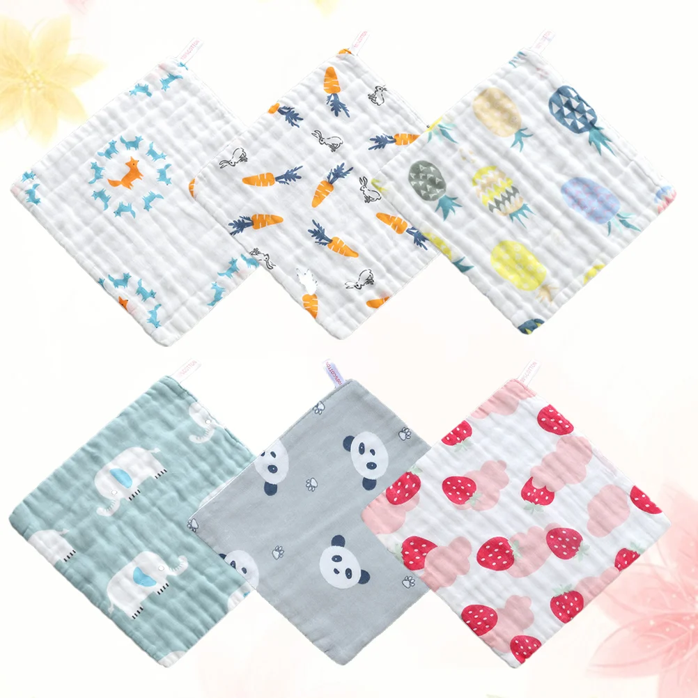 6 Pcs Washable Cotton Small Square Towel Newborn Face Towel Handkerchief for Baby Infant (Random Color)