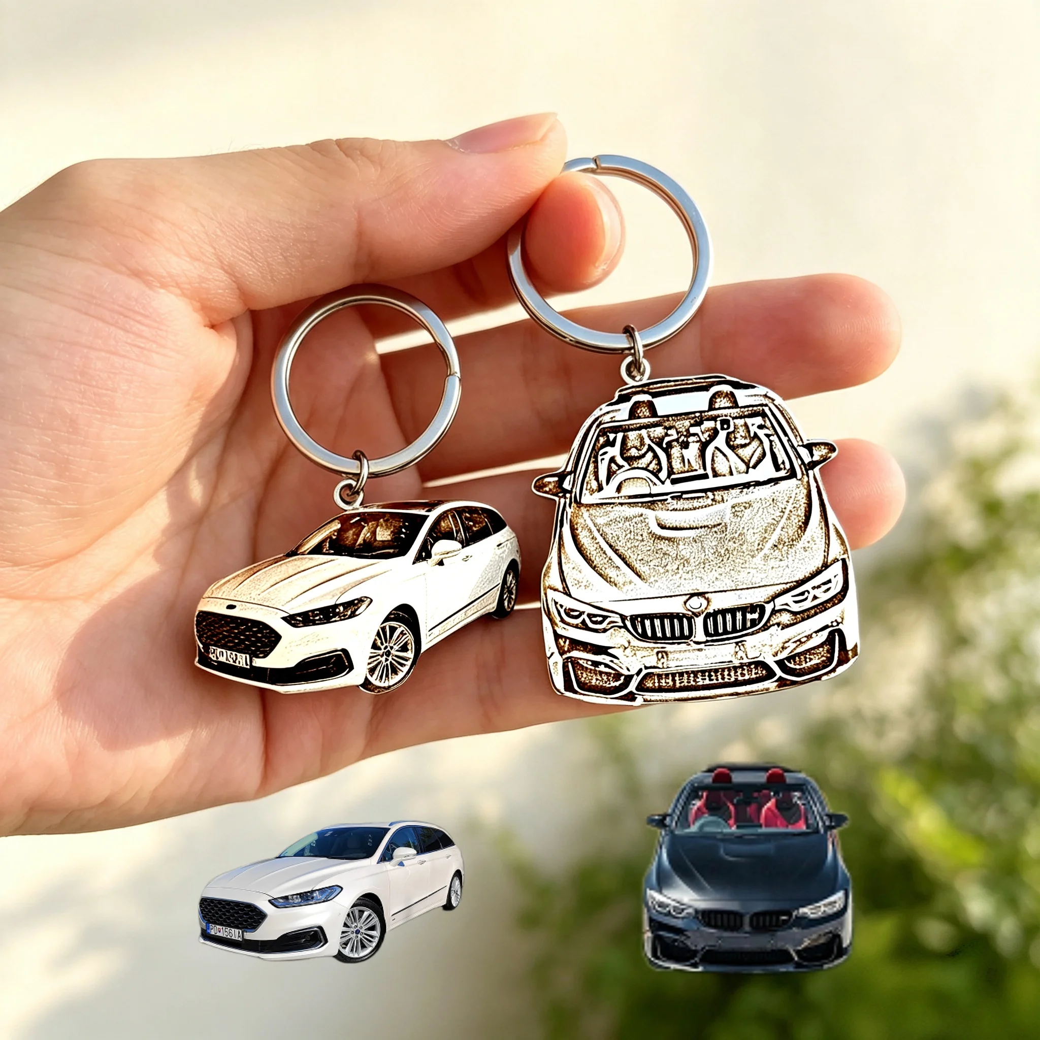 Custom Car Photo Keychain Personalized Engraved Text Stainless Steel Customized Car Model Keychains Gifts For Car Lovers