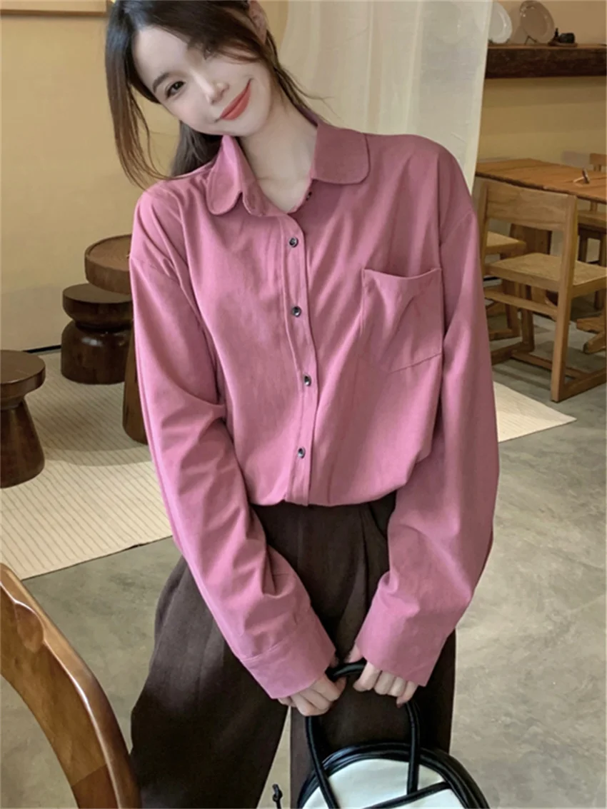 Alien Kitty Chic Corduroy Shirts Women Casual Work Wear Winter Daily Minimalist Full Sleeve Elegant Office Lady High Street