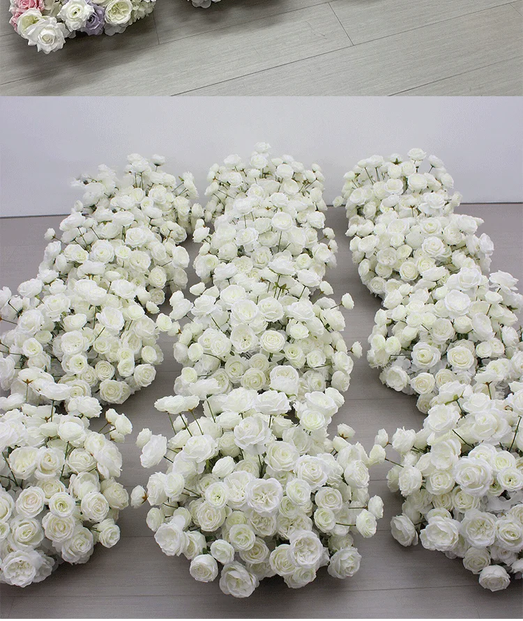 Weiße Serie Luxuriöse Künstliche Hortensien-Rosen-Blumenreihe Dekoration Hochzeitshintergrund Boden-Blumenarrangement Event-Requisiten – Detail 10