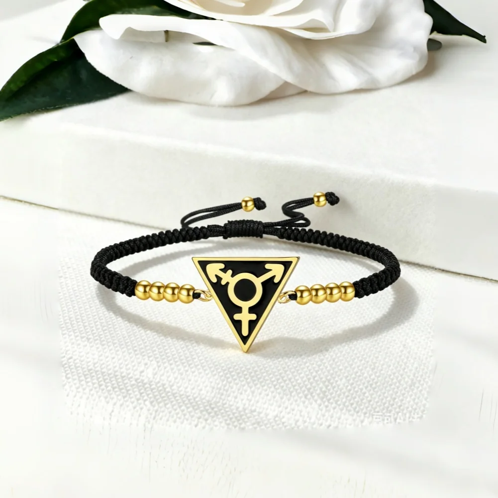 Transgender Symbol Triangle Braided Rope Bracelet Stainless Steel Adjustable String Bead Bracelets LGBT Queer Pride Jewelry Gift