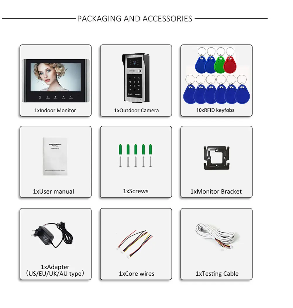 Intercomunicador inteligente TUYA para puerta, sistema de entrada de Monitor para el hogar con contraseña/tarjeta RFID, desbloqueo, cámara