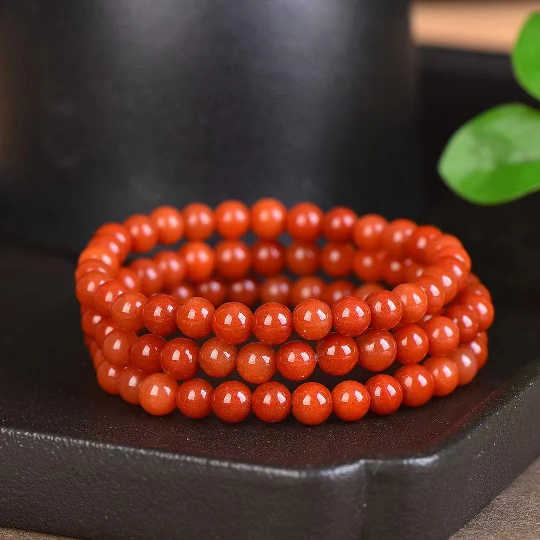 Golden Silk Jade Hand Chain Natural Red Stone 6mm Beads Elastic Bangle Fine Womens Gemstone Bracelets Charms Jewelry Accessories