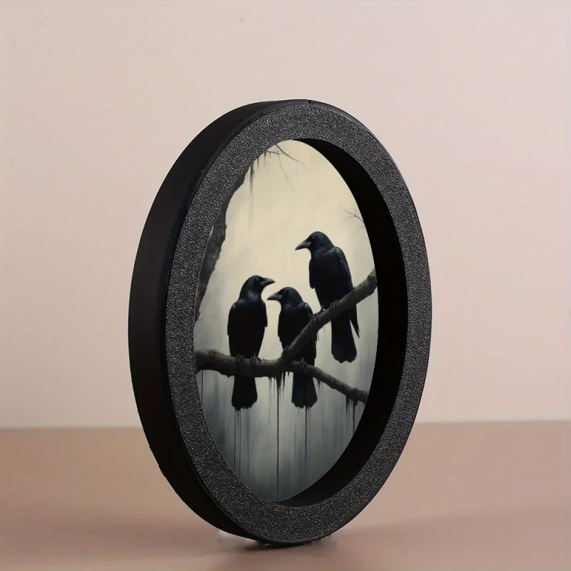 Gothic Oval Frame with Three Crows, Halloween Decoration