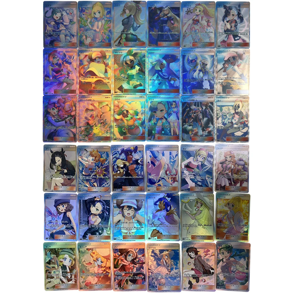 

18Pcs/set Anime PTCG Japanese Flash Cards DIY Trainer Rosa Lillie Ash Ketchum Collection Cards Toy Gifts for friends