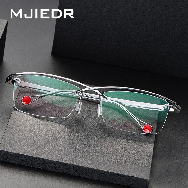 MJIEDR Luxury Brand Titanium Glasses Frames For Men  Semi Rimless Rim Frame Optical Spectacles Eye Glasses KO-218