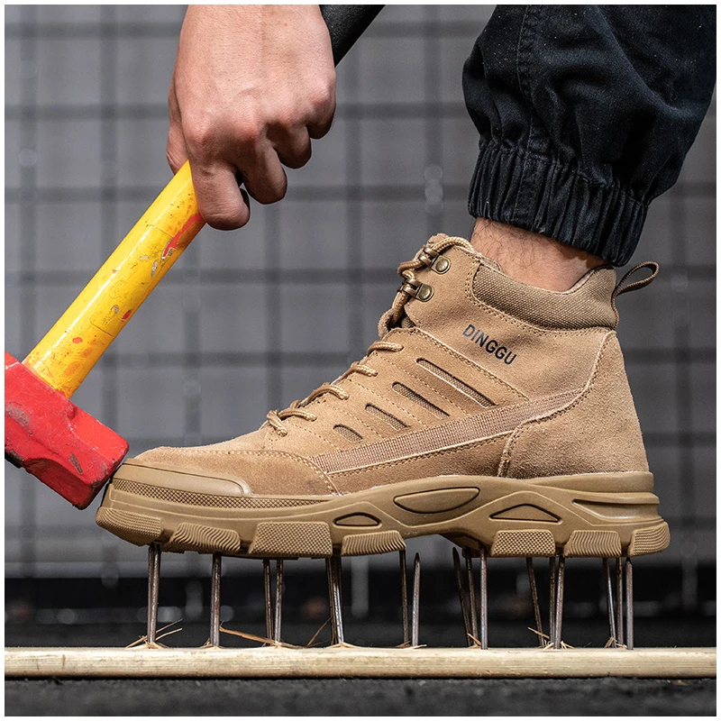 British style mens casual steel toe caps working safety boots cow suede leather welding shoes outdoors worker security footwear