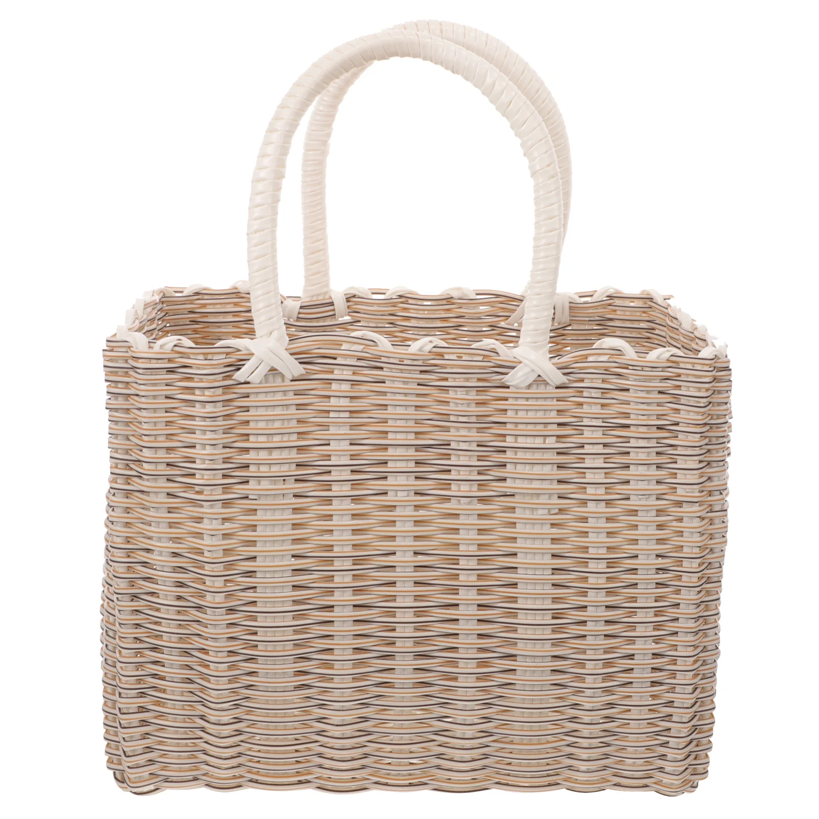 

Sturdy Plastic Woven Basket With Handle Portable Storage Organizer Multi-Functional Bathroom Vegetable Gift Basket