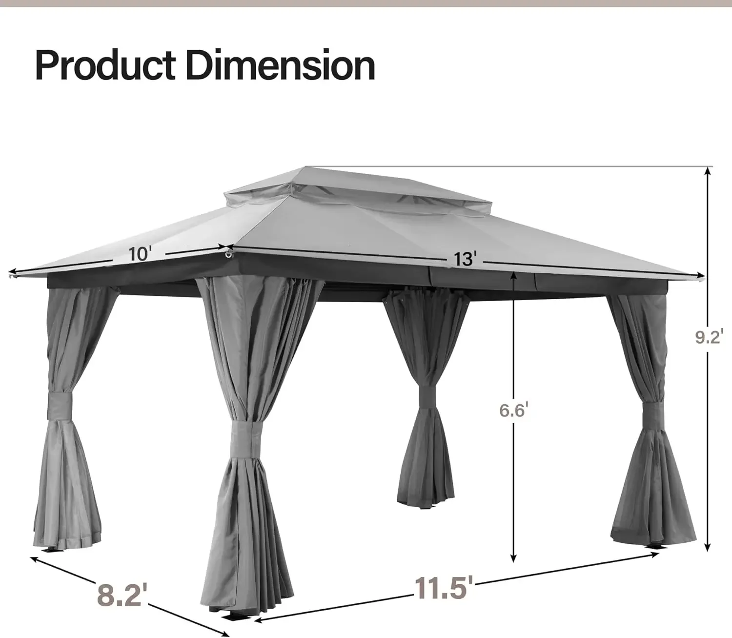 Buitenterraspaviljoen 10'x13' met expansiebouten, robuuste partytent en schuilplaats met dubbele dak, muggennetwerk