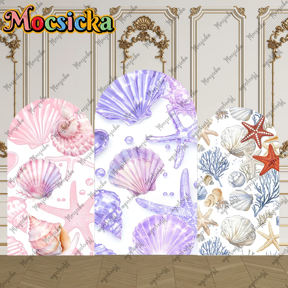 

Mocsicka 2-Sided Arch Cover Watercolor Seashells and Starfish Decoration Backdrop Wall Baby Shower Cake Smash Party Photo Props